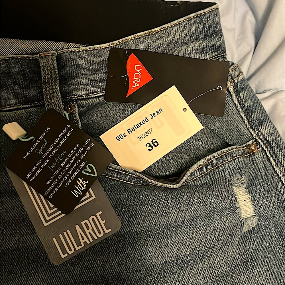 NWT LuLaRoe ‘90’s Relaxed denim Size 36 with slight distressing